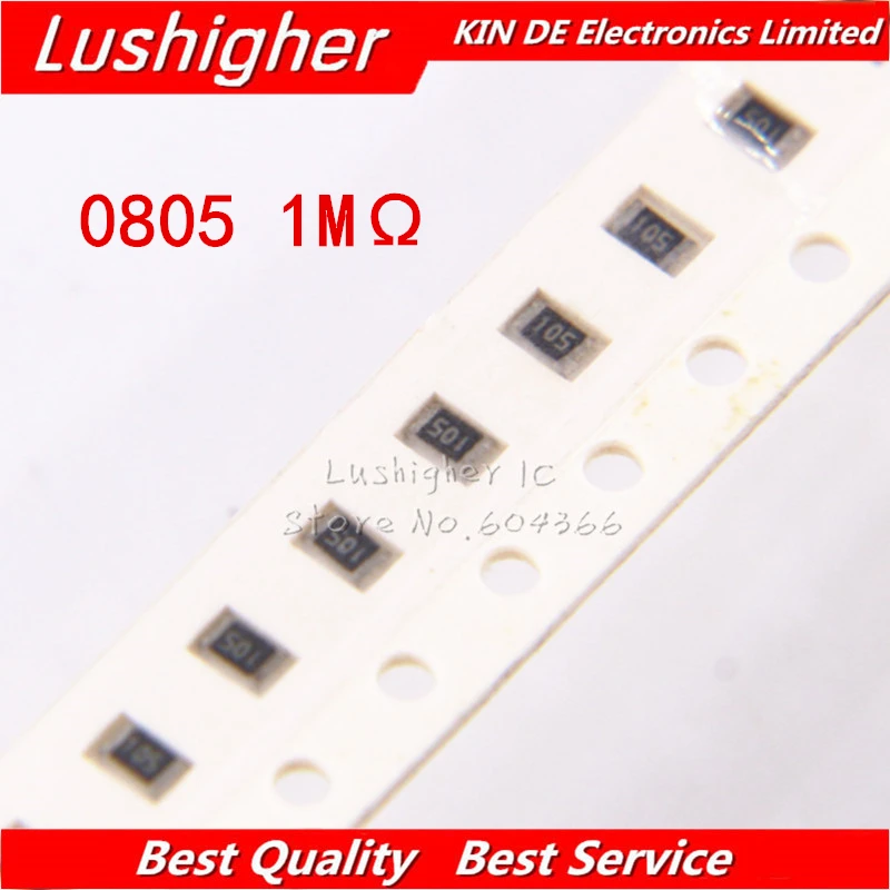100 шт. 0805 SMD резистор 5% 1M Ом 105 1004 1 0 МОМ МОм|Резисторы| |