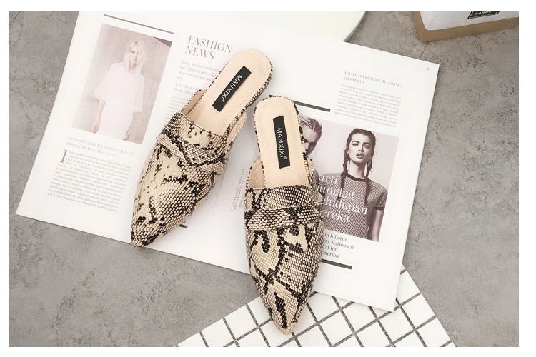 Spring and Summer New European and American Foreign Trade Snake-skin Deep-mouthed Flat-soled Sandals and Slippers