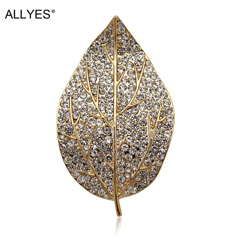 Женская Брошь в виде листьев с чешским кристаллом золотого цвета|brooches for women|leaf