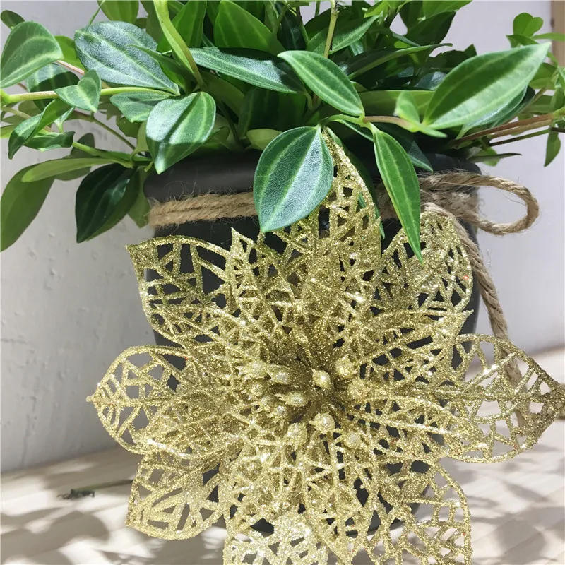 10PCS Glitter Hollow Artificial Flower Xmas Ornament Christmas Tree Decoration Festival Party Home New Year 5Z | Дом и сад