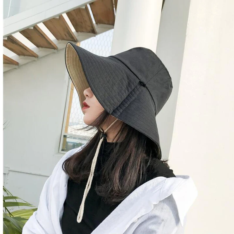 Women Buckle Hat Ladies 2020 Anti-UV Foldable Summer String Sun Hats Panama Wide Brim Beach Girls Purple Beige Cap | Аксессуары для