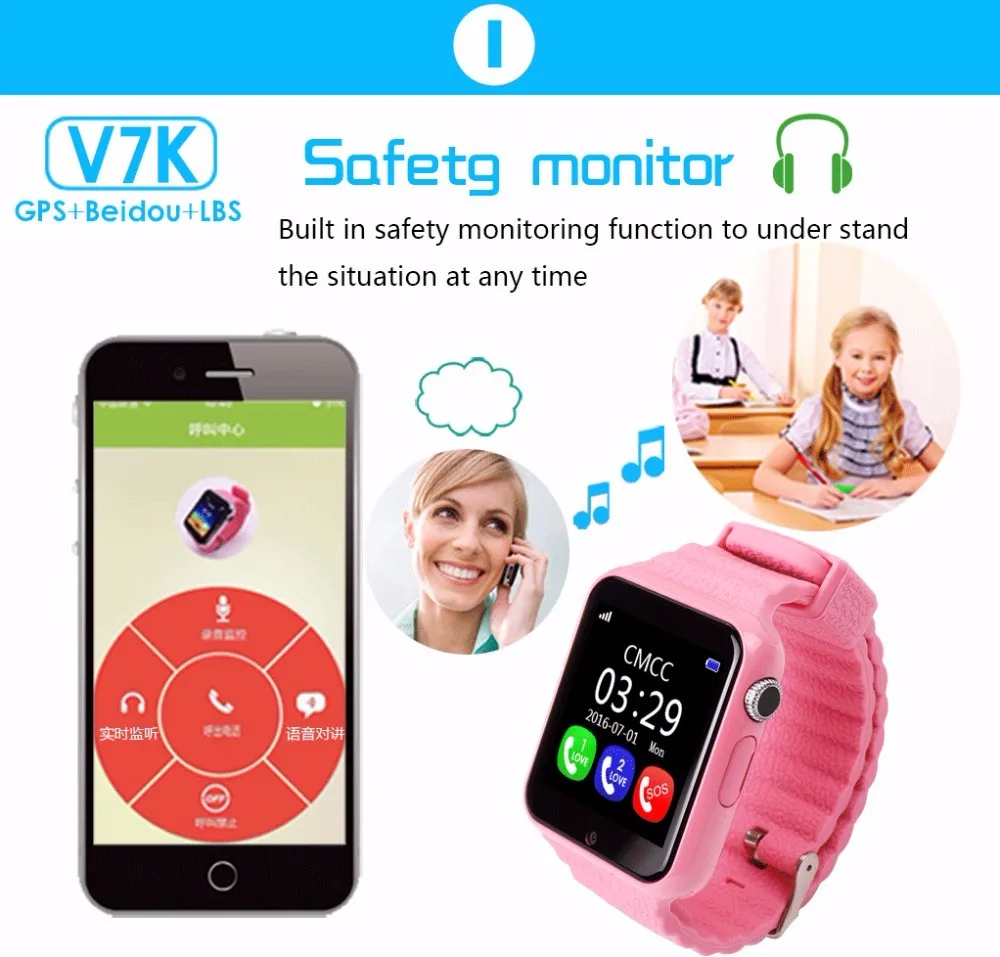 V7K Смарт часы для маленьких телефонов Детские gps сенсорный экран с камерой SOS