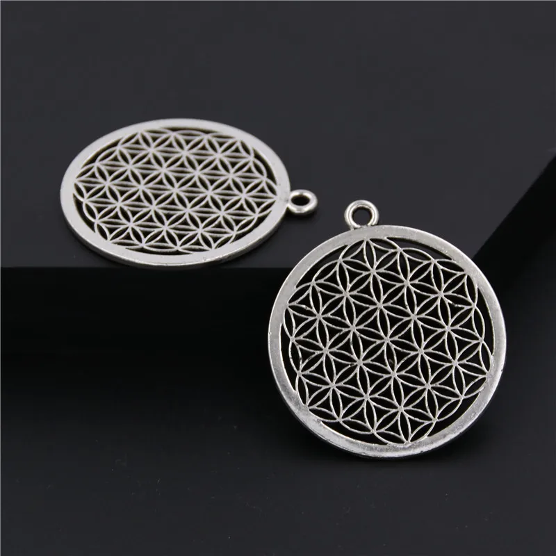 Подвеска серебряного цвета цветок жизни 10 шт.|flower of life|flower life silverflower pendant |
