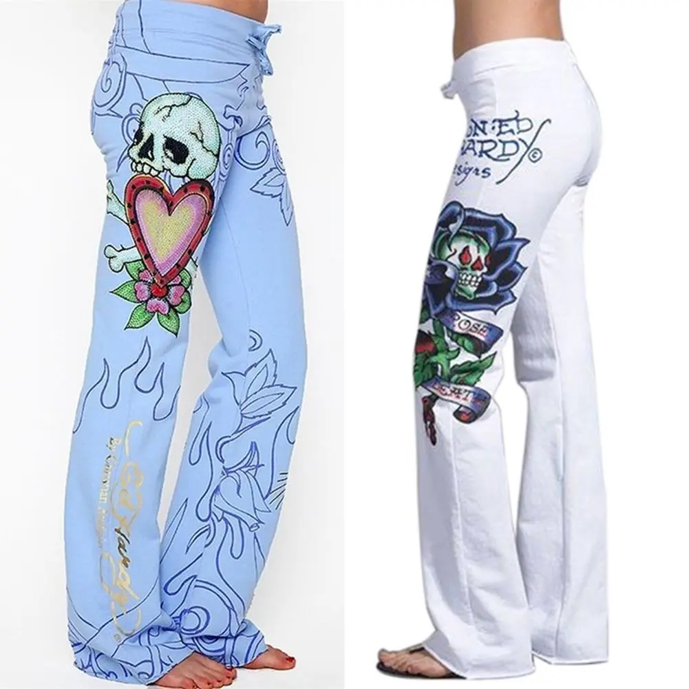 

2020 ITFABS New Brand Fashion Sexy Women Casual Baggy Skull Rose Printed Hippie Wide Leg Boho Sexy Ladies Retro Stylish Pants