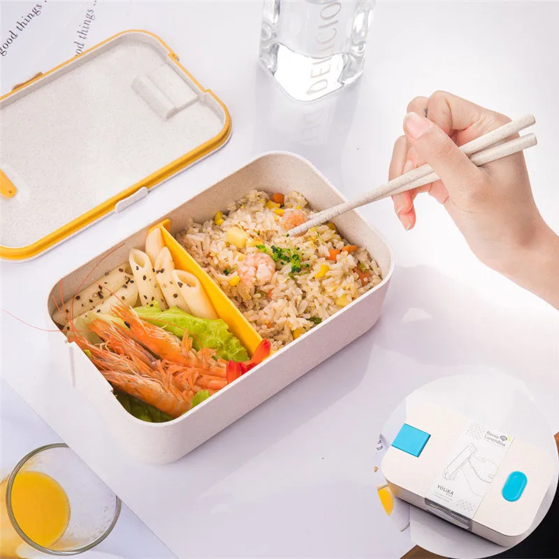 Wheat Straw Heathy Lunch Box Large Portable Compartmentalized Bento | Дом и сад