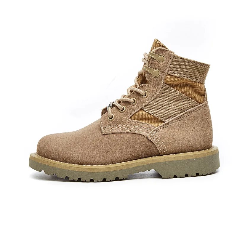 Mid-high beige ZSAUAN; женские военные ботинки на платформе; пара мужских ботинок в британском стиле; женские ботильоны в военном стиле; зимняя теплая Рабочая обувь; - Цвет: Mid-high beige