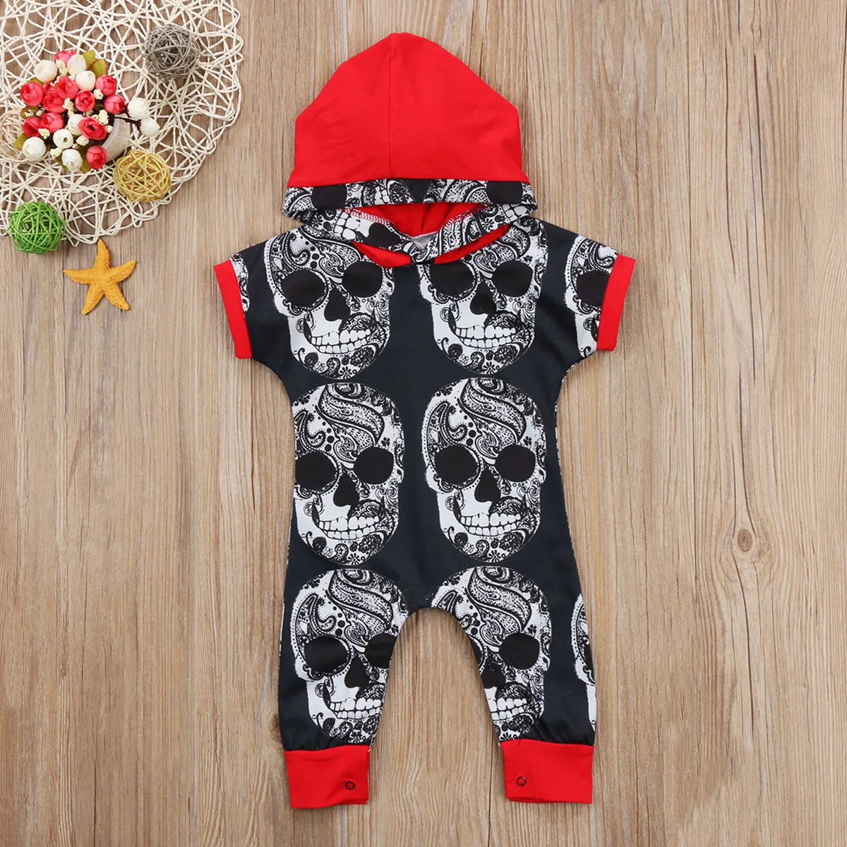 Newborn Infant Baby Boys Cool Clothes One-pieces Skull head Hooded Romper Jumpsuit Harem Outfits |