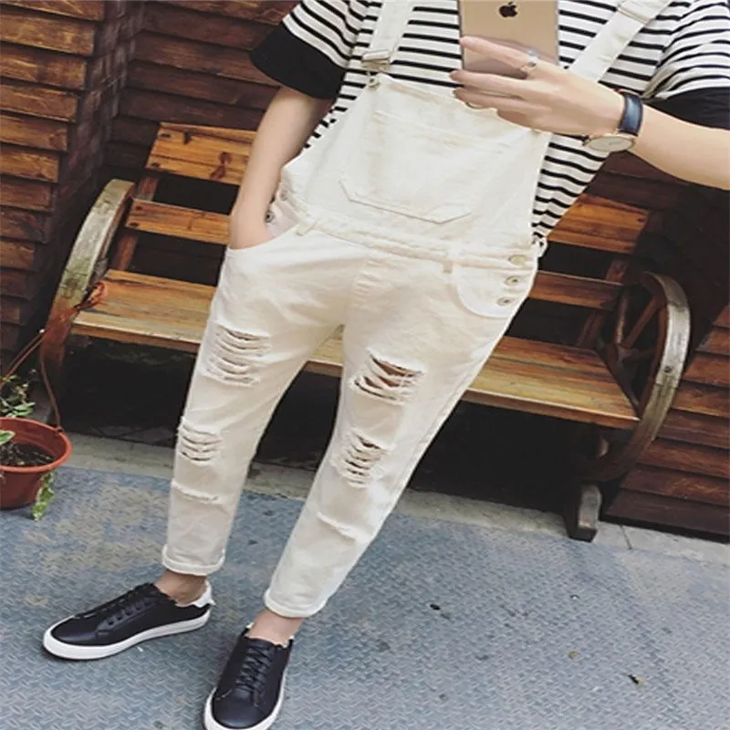 Весна Личность мужские Slim большой рваные комбинезон джинсовые комбинезоны