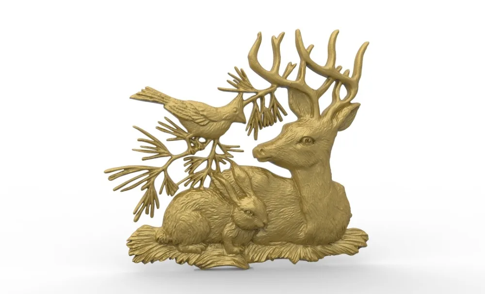Олень и птицы 3D модель рельеф STL модели для ЧПУ резьба по дереву машины гравировки