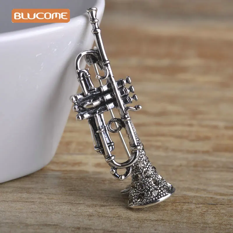 Blucome винтажные броши в форме саксофона для женщин, подарок для музыканта, хрустальные античные золотые цветные броши для музыкального инструмента, булавки для хиджаба