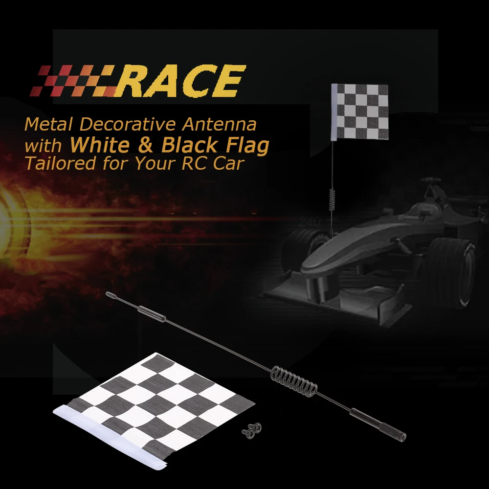 Metal Decorative Antenna with White Black Flag for RC Car 1:10 Traxxas Hsp Redcat RC4WD Tamiya Axial Scx10 D90 Hpi Crawler | Игрушки и