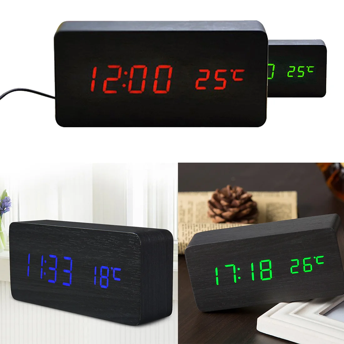 1 шт. деревянные светодиодные будильники температура электронные часы Звуковое