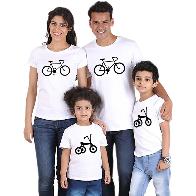 

Family matching print bike T shirt for father mother daughter son Kid clothes suit daddy mommy and me outfit baby boy girl cloth