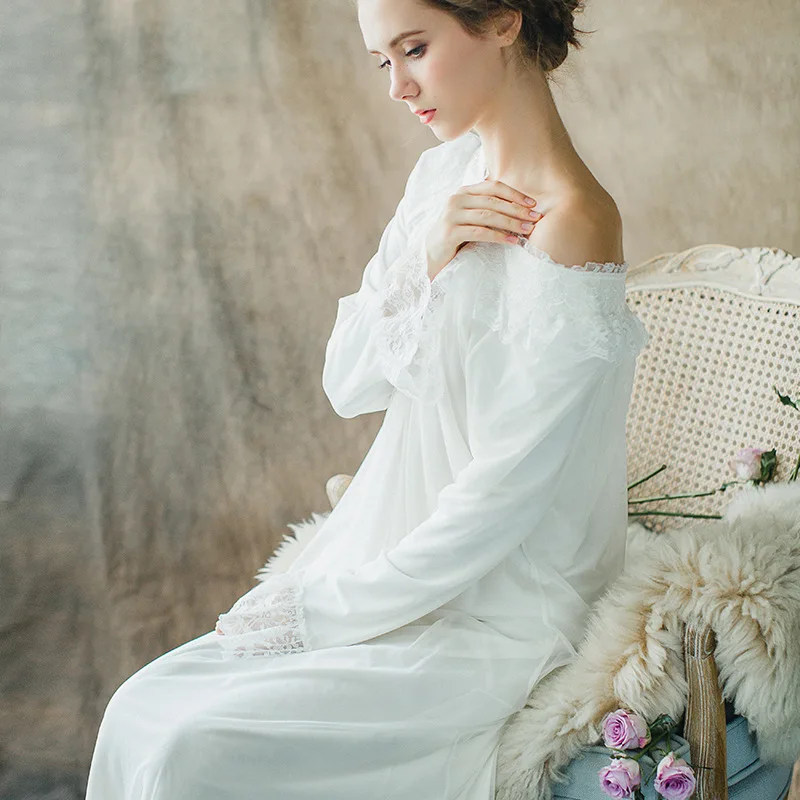 Женское винтажное готическое викторианское Ночное платье из белого хлопка с