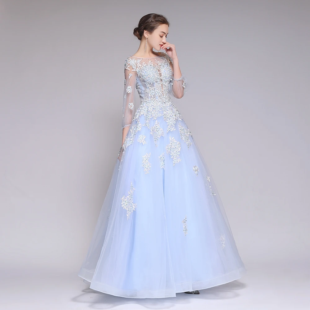 Распродажа SSYFashion кружевное вечернее платье свежее светло-голубое с аппликацией