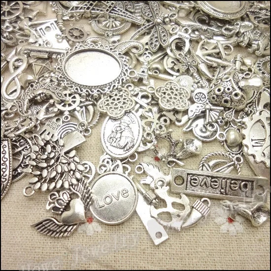 Новый дизайн 40 80 узор винтажные подвески смешанные 100 г античные посеребренные из