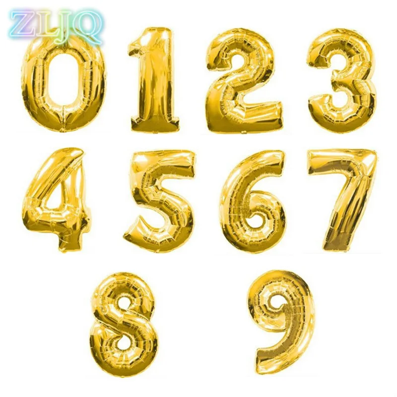 ZLJQ 32 Inch Gold/Silver Number Balloon Digit Foil Helium Balloons Hen Birthday Wedding Party Decor Celebration Air 5D | Дом и сад