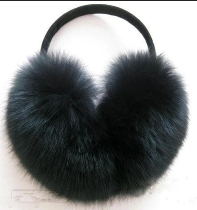 Трендовые зимние полностью кожаные наушники с лисьим мехом теплые женские