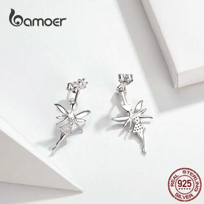 Bamoer фея эльф блестящие Висячие серьги для женщин из натурального 925 пробы серебра циркония свисающие серьги с бриллиантами Bijoux BSE144