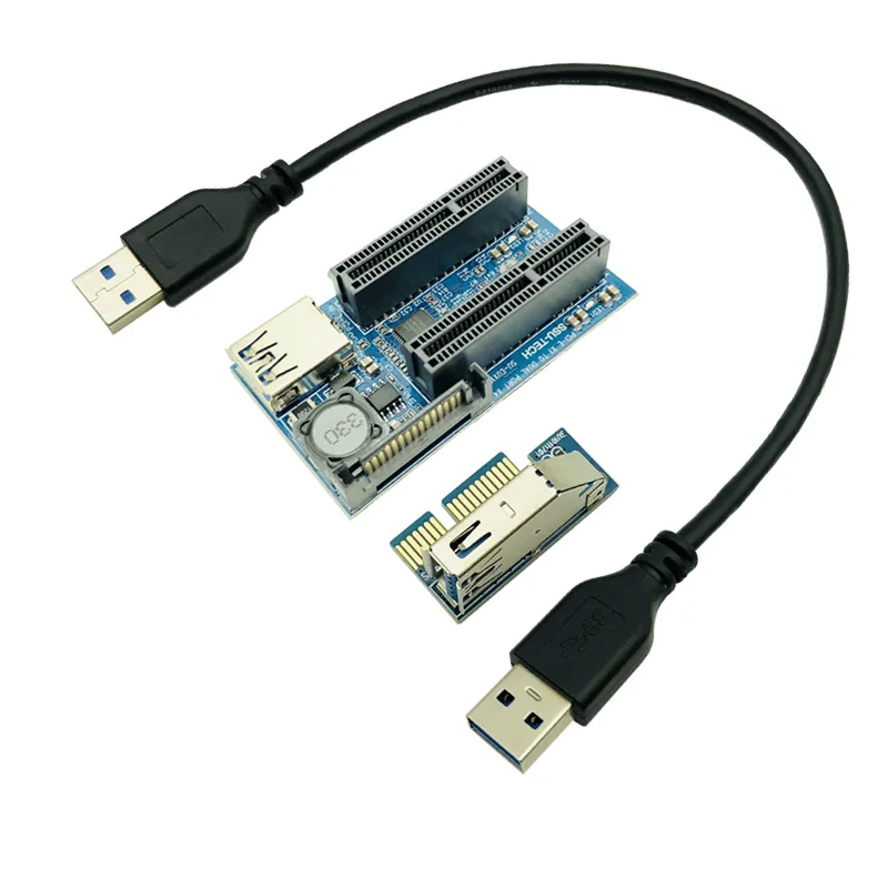 Добавить на карту Райзер-карта PCIE адаптер PCI Express USB 3,0 Raiser Riser PCI-E удлинитель PCIE X1 в двойной порт PCI E X4 карта расширения - Цвет: Синий