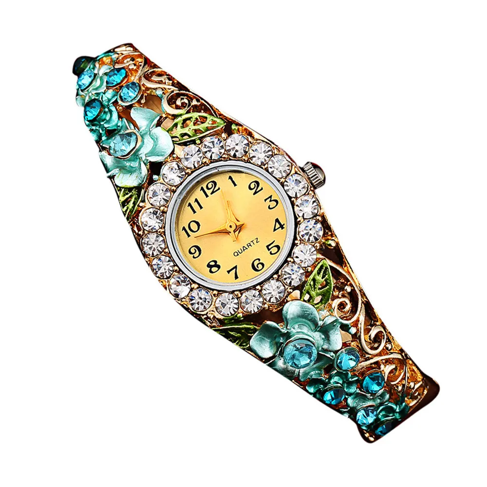 Blue Montre, роскошный браслет с цветами, часы для женщин, сплав, ремешок для часов, кварцевые часы, женское платье, Кристальный циферблат, наручные часы для девушек# Zer - Цвет: Blue