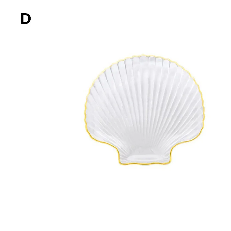 D Glass Golden Ocean Conch Starfish Jewelry Dish Breakfast Steak Western Food Fruit Plates Storage Tray Decoration Crafts Gifts - Цвет: D