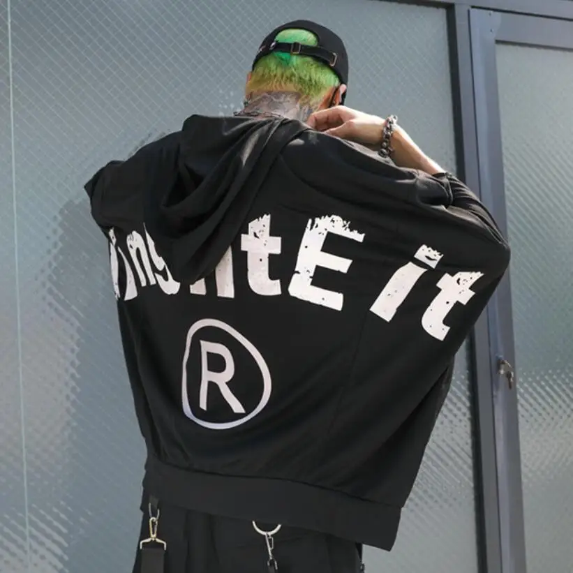 Футболка мужская оверсайз с капюшоном рубашка в стиле хип-хоп панк-рок топ