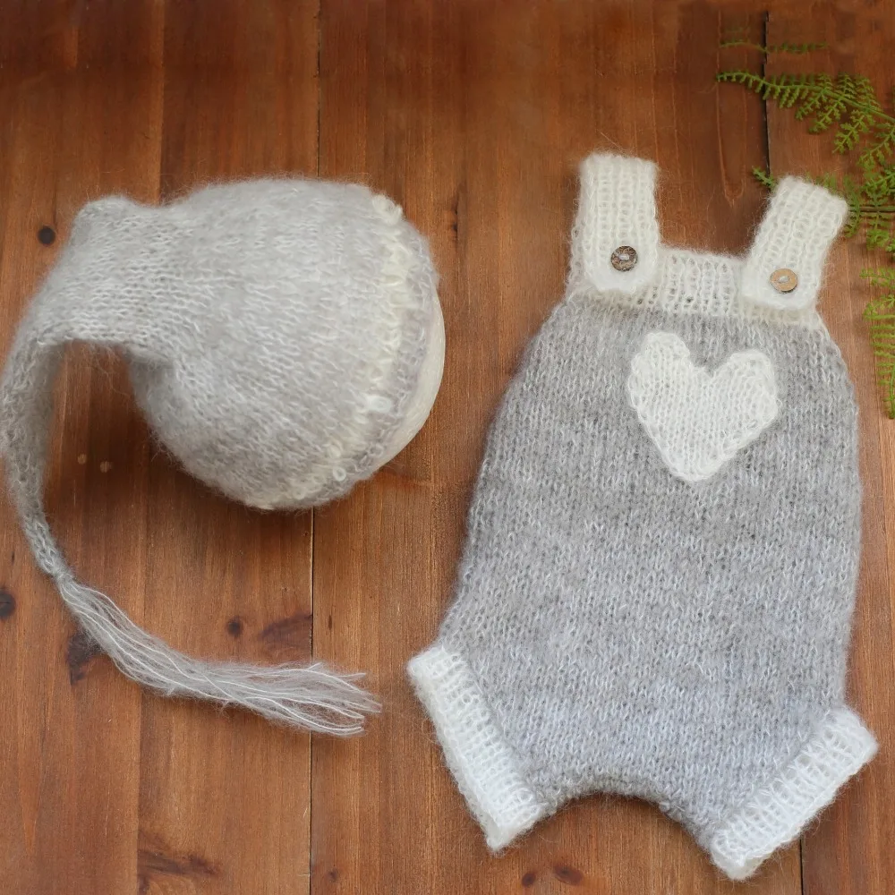Newborn Sweater Knit Romper Fuzzy Mohair baby girl overall outfit with bonnet set photography props Bodysuit Sitter | Детская одежда и