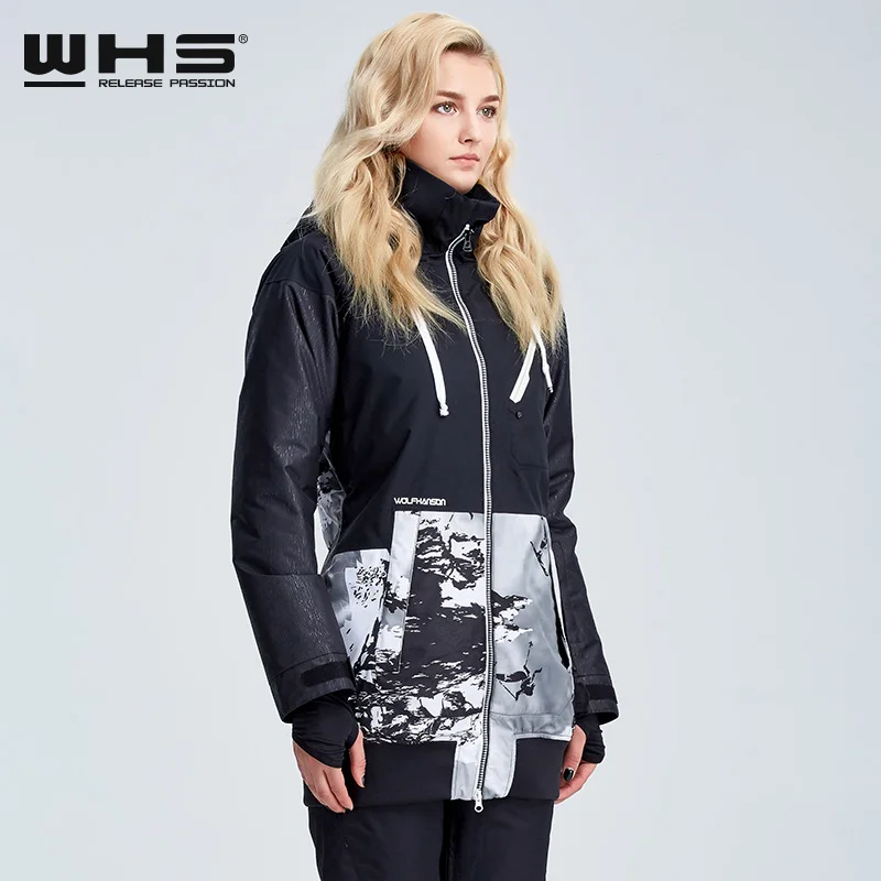 WHS Мужская и женская пара Лыжная куртка зимняя уличная зимняя хлопковая Спортивная одежда Женская теплая верхняя одежда водонепроницаемая и ветрозащитная куртка