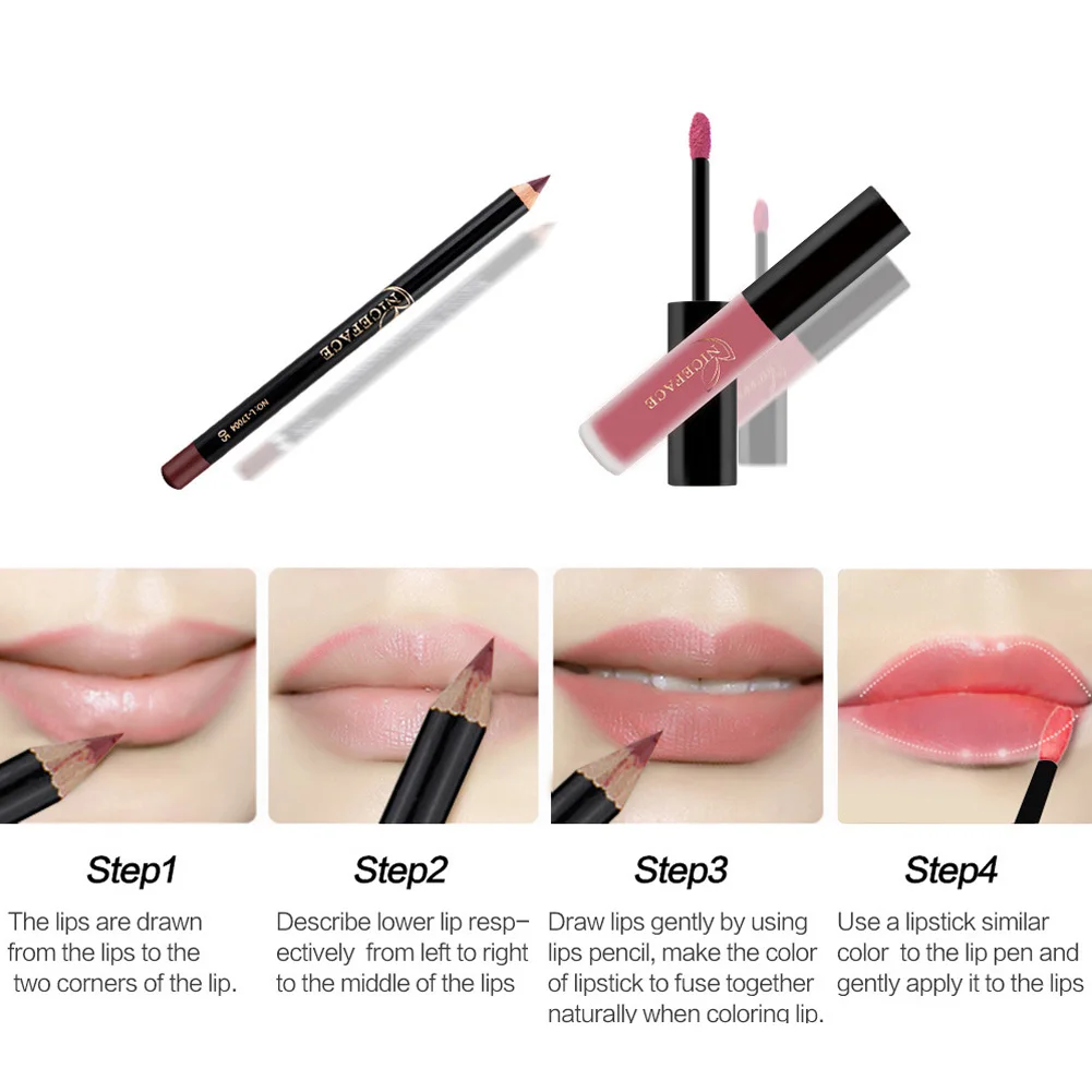 Лучший Матовый жидкий блеск для губ с подводкой набор ручек долговечная губная