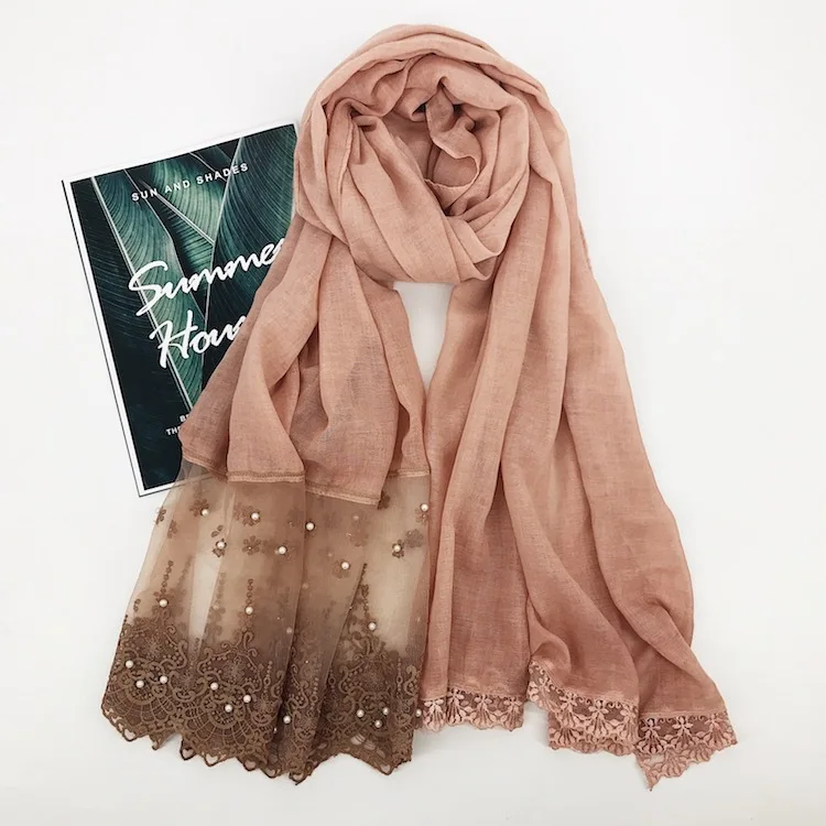 Красивый кружевной Цветочный шарф однотонные мусульманские хиджабы тюрбан