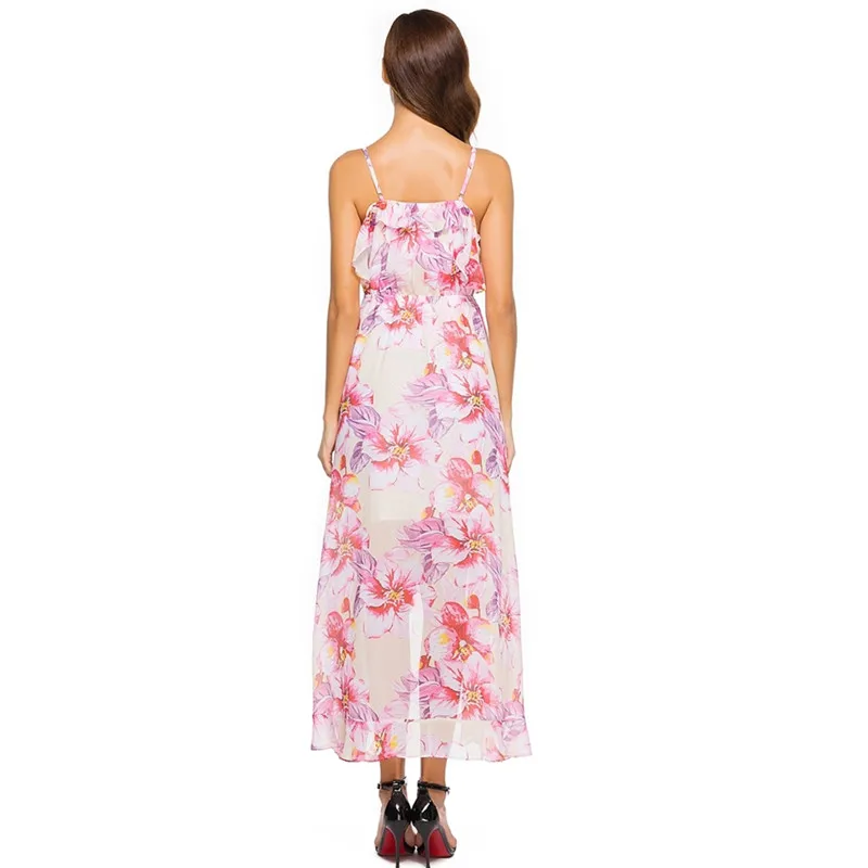 Debowa 2018 New Spring Summer Dress Women Slip V-neck Long Chiffon Split Bohemian Sweet R Beach | Женская одежда