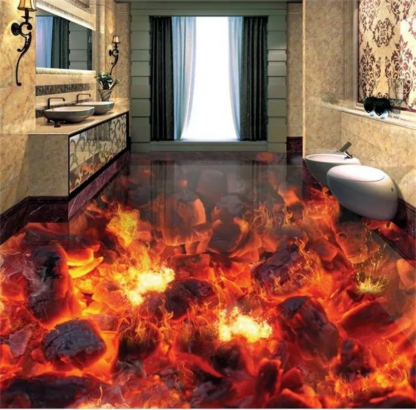 

beibehang Large custom flooring paste fire flame burning 3D stereo waterproof thick non-slip bathroom living room floor