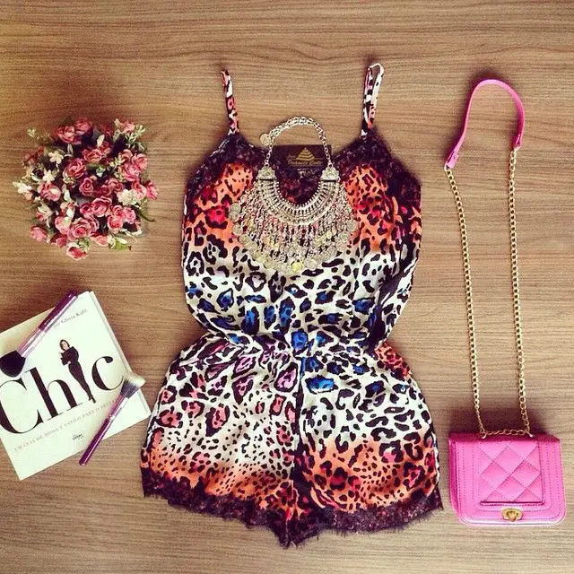 Fashion Women Leopard Jumpsuit Summer 