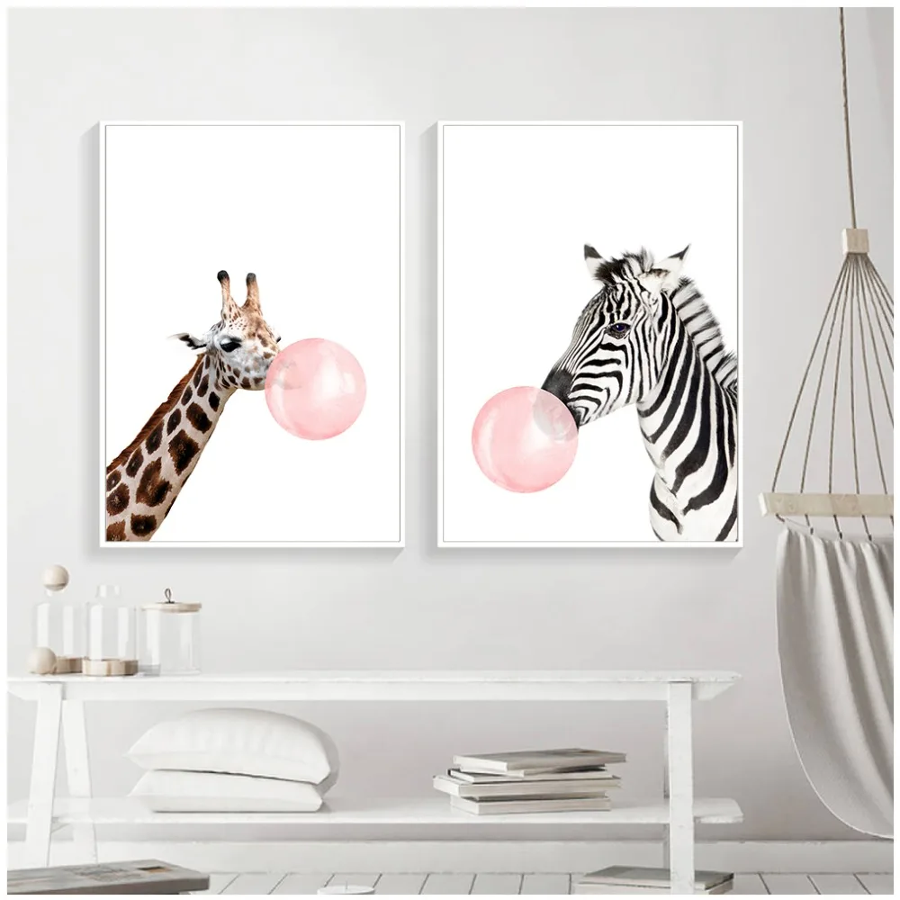 Pink Giraffe Zebra Animal Poster and Prints Canvas Art Painting Wall Nursery Decorative Picture Nordic Style Kids Decoration | Дом и сад