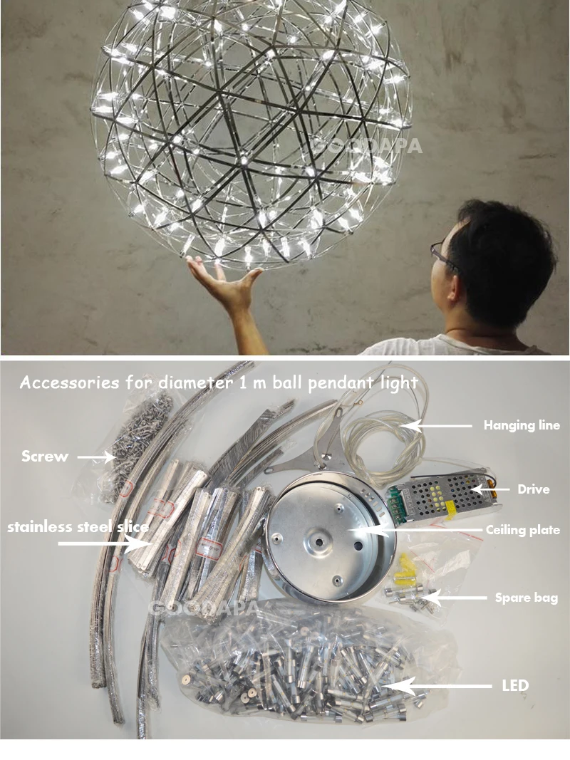 Современный короткий чердак spark ball светодиодный подвесной светильник фейерверк шар из нержавеющей стали подвесные лампы домашний деко светильник ing 110-240 В
