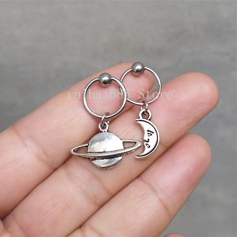 Новые серьги из 2 предметов Надеваемые На ушной хрящ луну и Сатурн|helix piercing|earrings