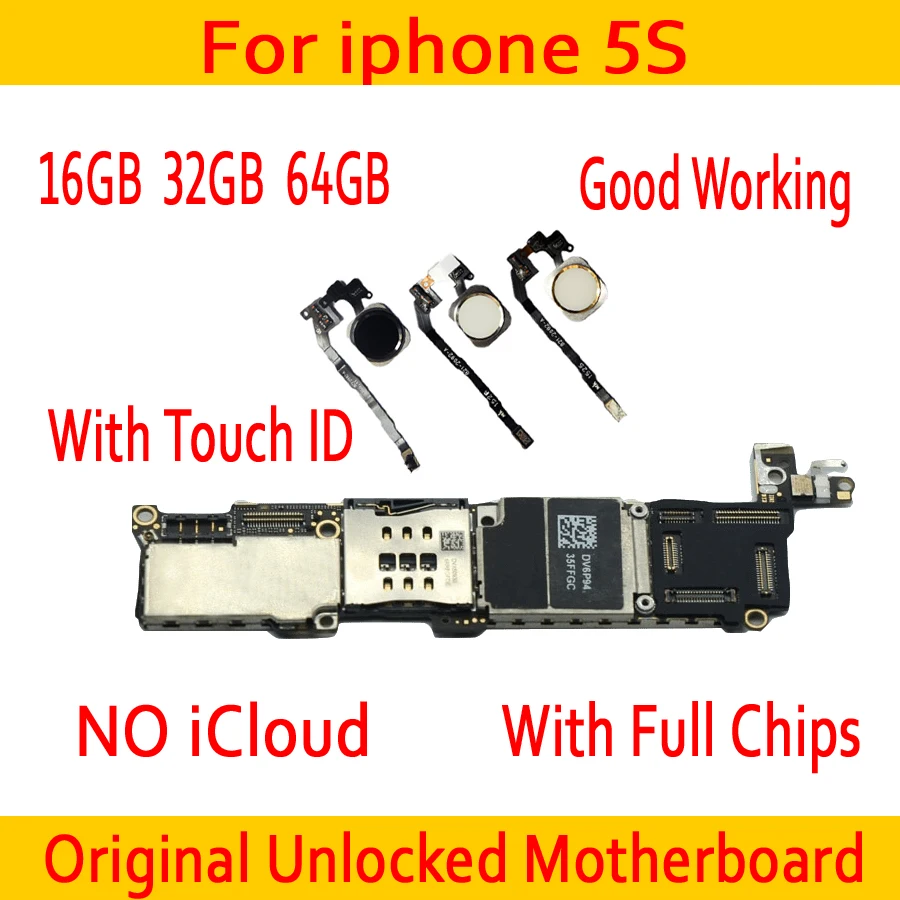Хорошая рабочая материнская плата для iphone 5S с/без Touch ID, оригинальная разблокированная материнская плата для iphone 5S, 16 ГБ/32 ГБ/64 ГБ