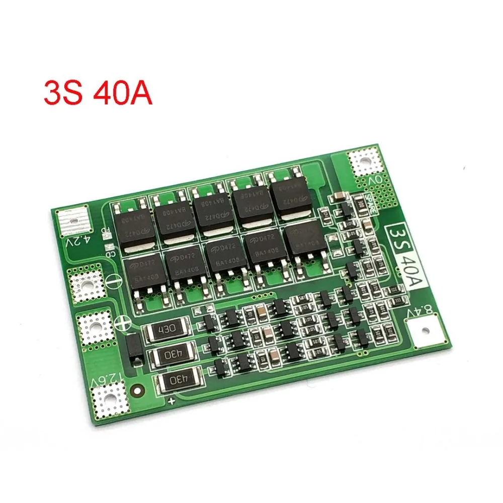 Модуль защиты PCB BMS 3S 40А защитная плата зарядника литий ионных и полимерных