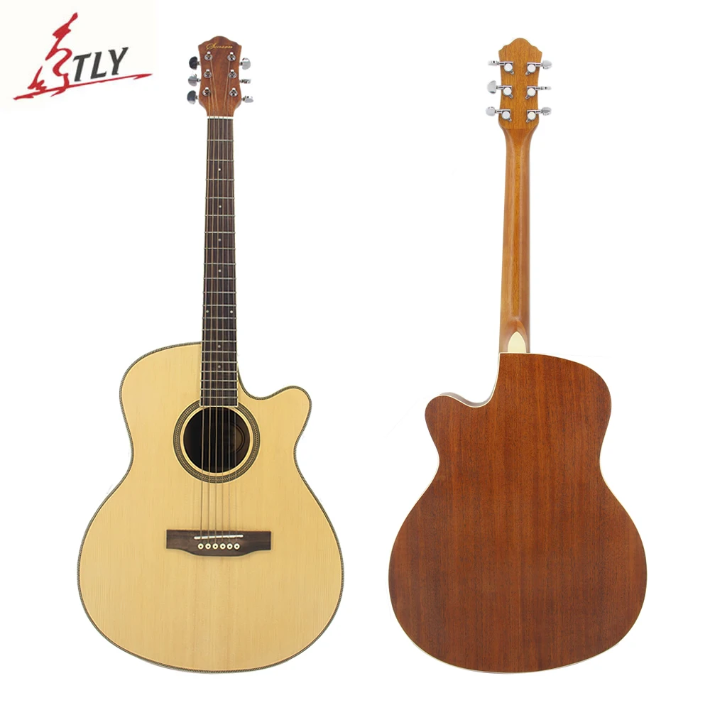 

SAYSN 41" Log Color Acoustic Folk Guitar 6-String Spruce Guitarra for Beginners Music Lovers Students with Capo Strap Backpack