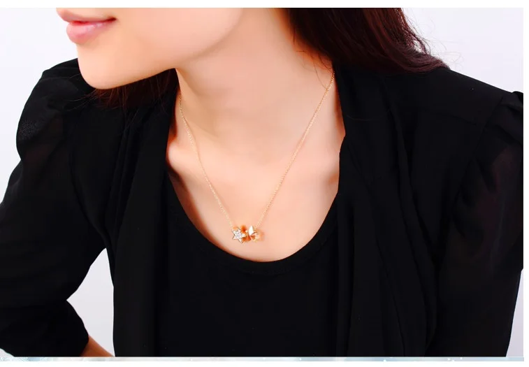 Best Crystal &amp Quality Big Coupon Women Necklace Jewelry Double Stars Collier Bijuterias Bijoux White Gold Plated OUXI NLA007 | Украшения
