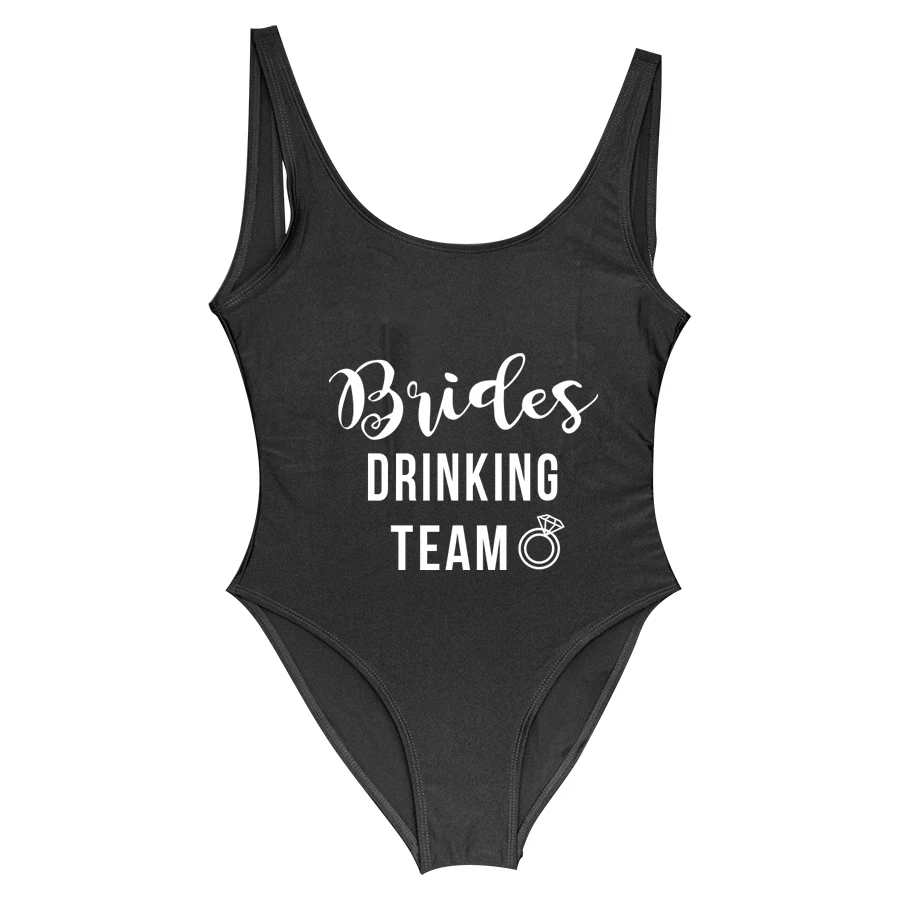 Brides drinking Team Купальники цельные купальники холостяцкие вечерние Zwarte Zwempak отряд "невеста" Монокини Пляжная одежда Свадьба на заказ