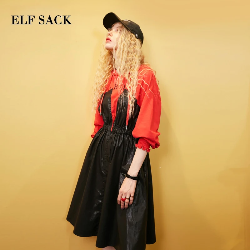 ELFSACK Новое Осеннее женское платье хлопок Повседневное полный А-силуэта женские