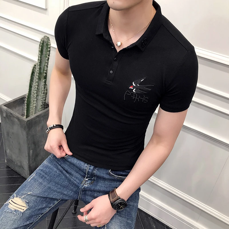 Рубашка-поло в английском стиле с отворотом и вышивкой лето 2018 г. PL09-P55 | Мужская