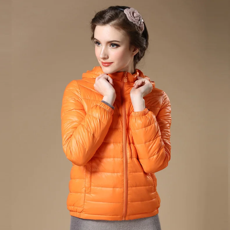 Новинка Зима Осень женский 90% белый пуховик на утином пуху светильник с капюшоном