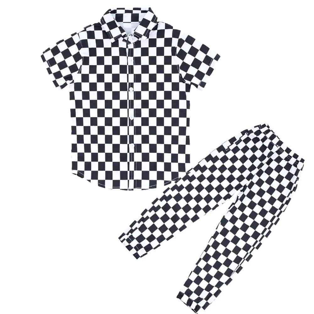 Новинка лета 2018 уличная одежда для мальчиков клетчатая рубашка и брюки детская в