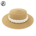 FS 2021, летние шляпы для женщин, Пляжная соломенная шляпа для путешествий с жемчужинами, шляпа от солнца цвета хаки, розовая, с широкими полями, модная, плоская, джазовая Кепка для церкви
