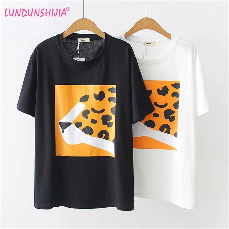 LUNDUNSHIJIA женские футболки с принтом головы леопарда 2019 Новое поступление Лето 100%