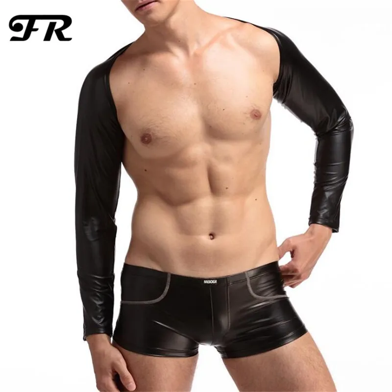 FR Men's Sexy Underwear Faux Leather Tight Full Sleeves Novelty T-Shirt | Мужская одежда