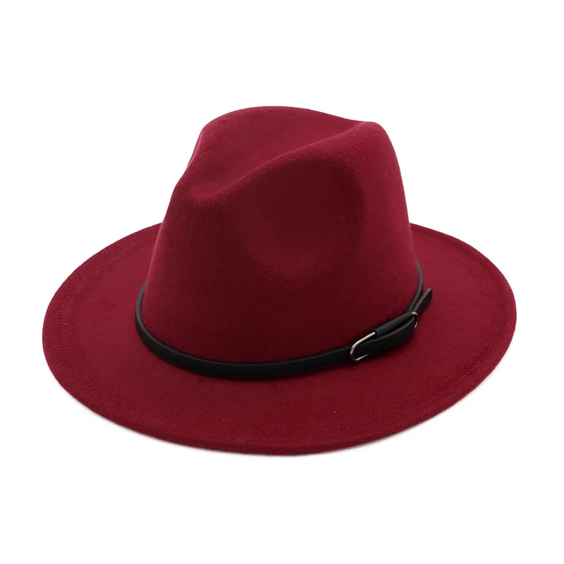 Wine Red Hats Мужская шерстяная фетровая шляпа с широкими полями, фетровые Кепки из Трилби, женская шляпа Chapeu Feminino, Женская джазовая церковная Панама, Крестный отец шляпы сомбреро - Цвет: Wine Red Hats